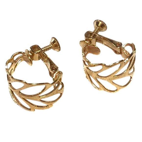 Vintage Gold-Tone Screw Back Leaf Clip-On Earrings - Picture 1 of 4